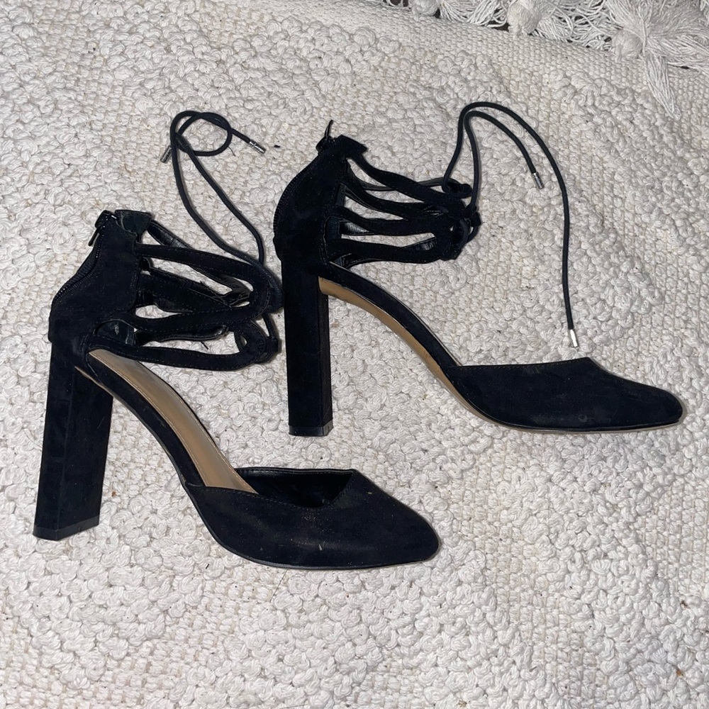 Express Suede‎ Ankle Lace Up Chunky Heels